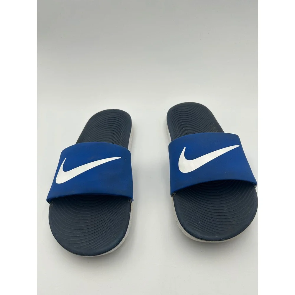 Nike Kawa Slides Boys Size 4.5 Royal Blue Navy Athletic Slip On Sandals 5227